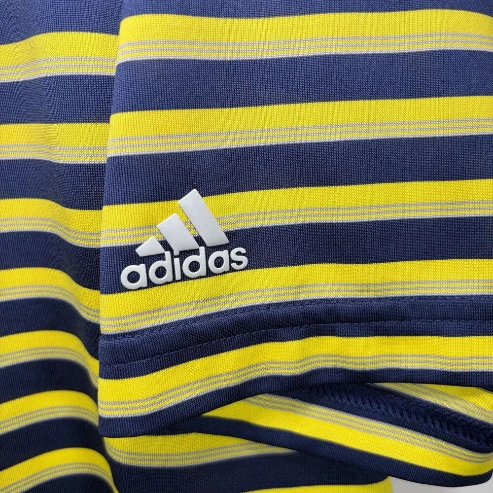 Oakmont Country Club Adidas Golf Polo Shirt Mens XL Navy Yellow Striped EUC